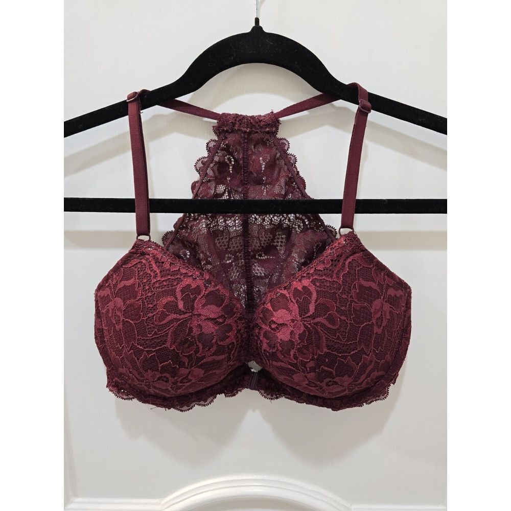 Pink by Victorias‎ Secret, Lacey Racerback Bra, Maroon, 32DD, Perfect Condition